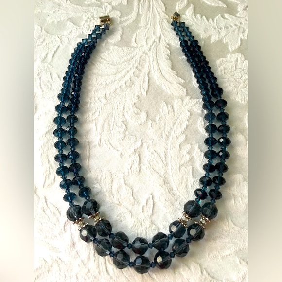 Navy Crystal Retro Necklace - Picture 5 of 8